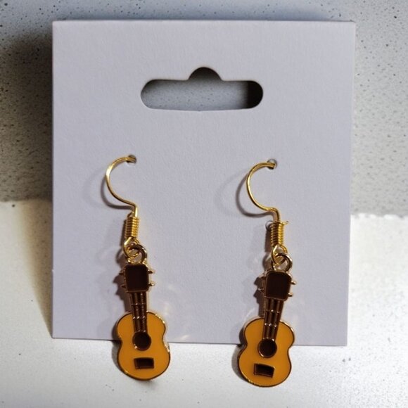 Fun Enamel Guitar Dangle Earrings - Picture 1 of 2